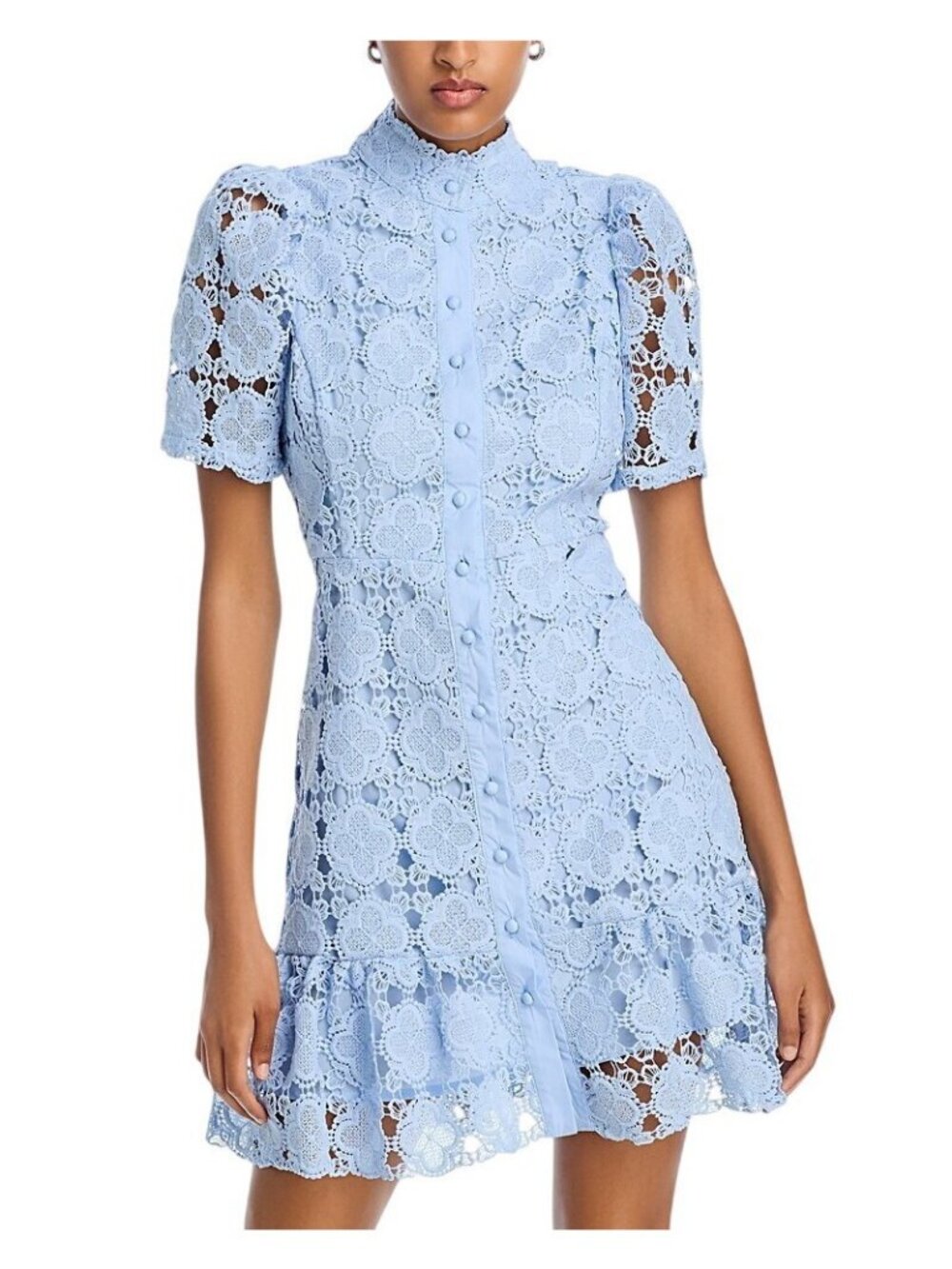 NWT Aqua Womens Floral Lace Mock Neck Mini Dress IDM11073 Ice Blue L
